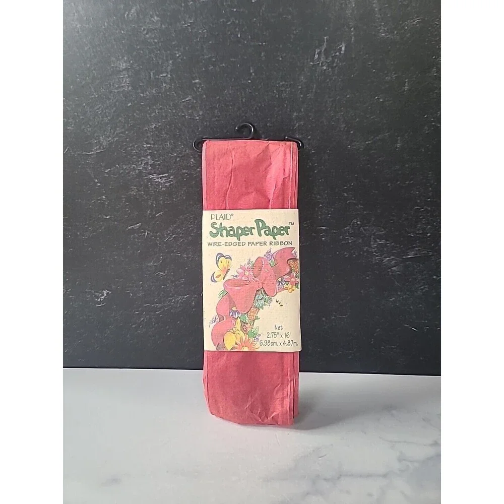 Plaid Shaper Paper Red Wire-Edged Paper Ribbon, Vintage READ